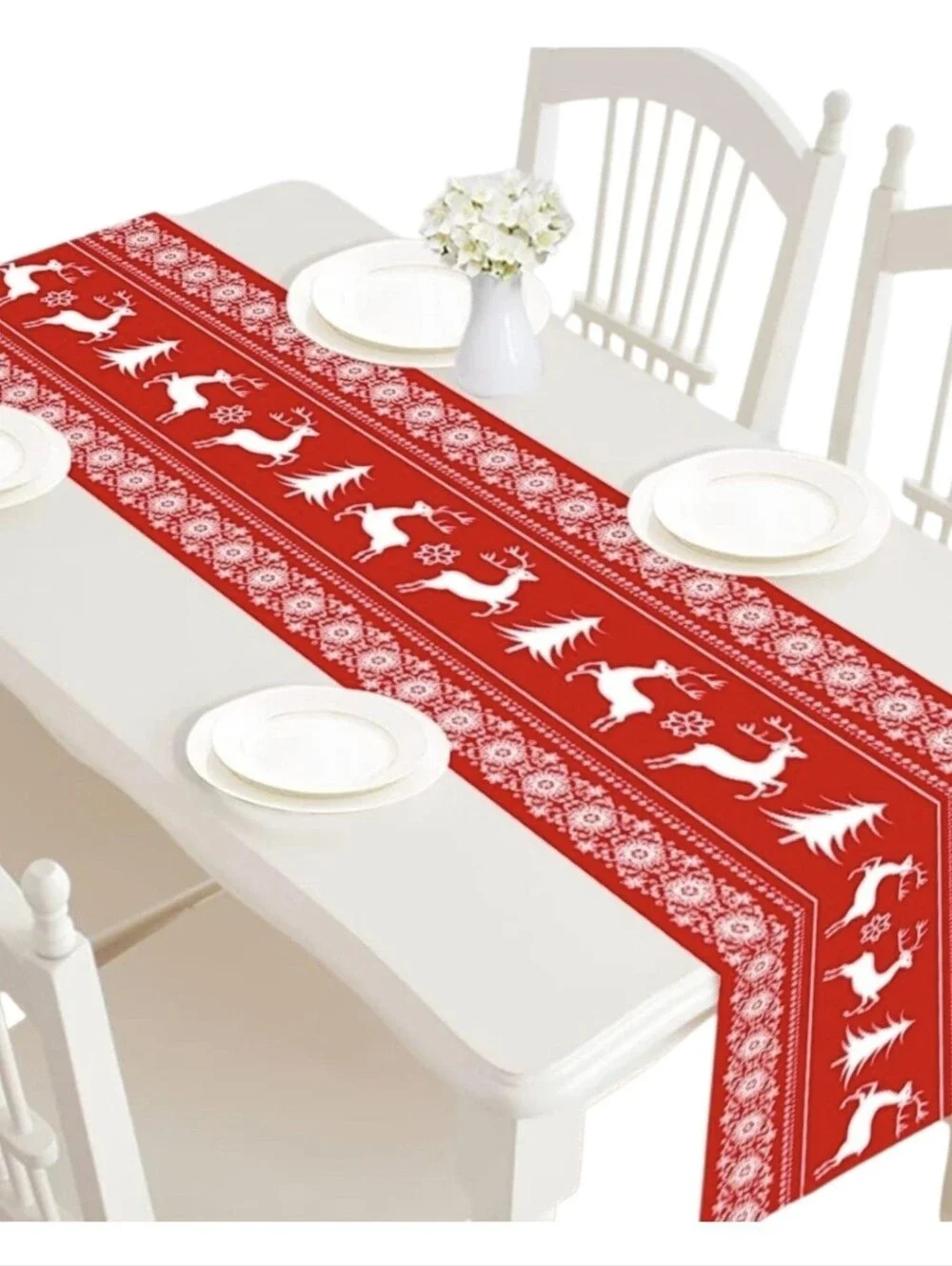 Christmas Table Runner, Christmas Table Runner 12x72, Reindeer, Pine, Snowflake